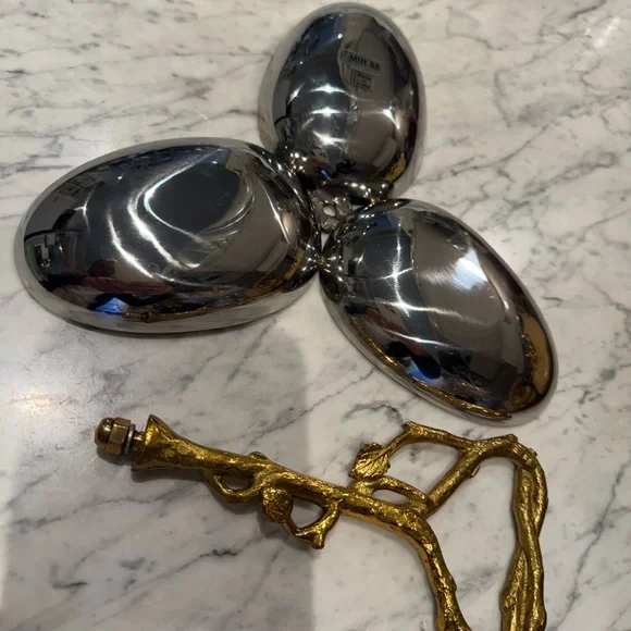 New Stainless steel candy dish 3 section with brass flower handle - Picture 5 of 8